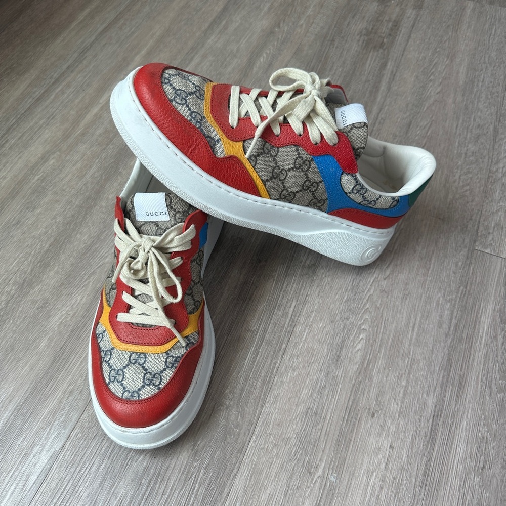 Gucci Red and Blue Patterned Sneakers